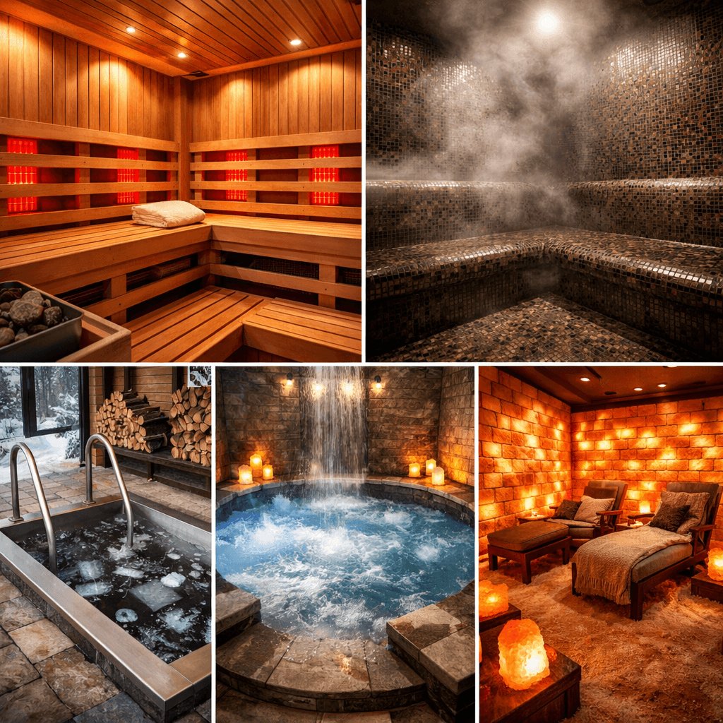 Massage La Rose Des Vents spa amenities with sauna steam room cold plunge jacuzzi and relaxation lounge